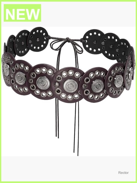 Western Disc Belt Boho Concho Leather Adjustable Knot Tie Waist Belt Dresses main image 5